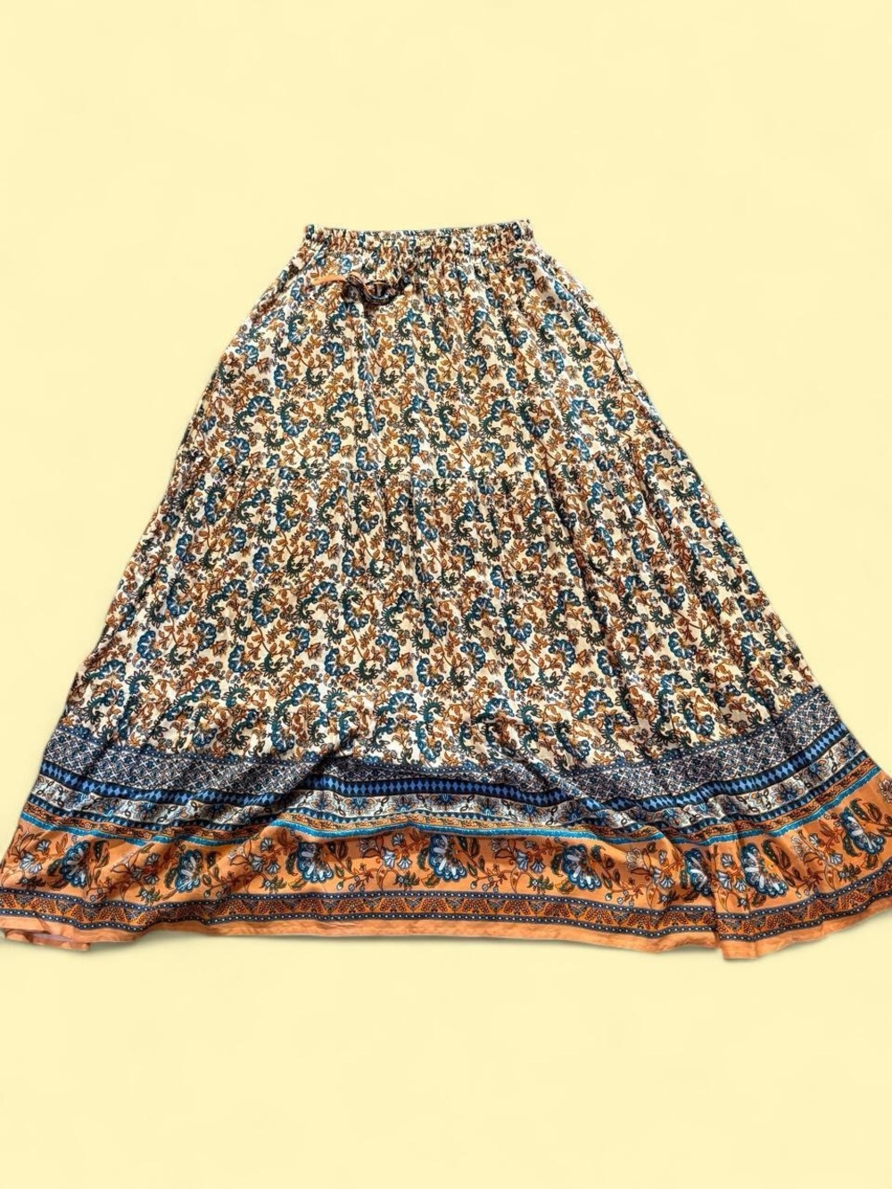 Universal Thread Boho Floral Maxi Skirt in Blue and Tan